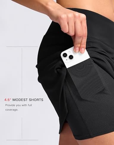 SANTINY 16" Skorts for Women with 2 Pockets High Waisted A Line Pickleball Golf Skort Casual Athletic Tennis Skirt (Black_M) - Image 4