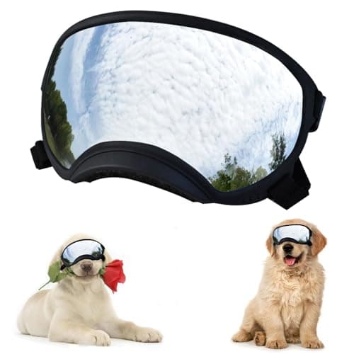 Soft Samll Dog Sunglasses Dog Goggles for Large Breed UV/Wind/Dust Protection Winproof Dog Puppy Sunglasses Pet Glasses Eye Wear with Adjustable Strap (Black Frame & Silver Lens/Small) - Image 1