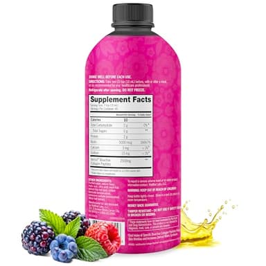 Zena Nutrition Liquid Collagen Peptides and Biotin, 2500mg Verisol Bioactive Collagen Peptides, 5000mcg Biotin, Hair, Skin, Nail Supplement for Women and Men, Mixed Berry, 60 Servings, 20.3 fl oz - Image 8