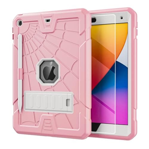 TSQQST iPad 9th Generation Case Pink for Kids Girls Women 2021 | iPad 7th 8th Genertion Case with Glass Screen Protector 2019 2020 | Rugged Cute Slim iPad 10.2 Case 9th Gen with Stand Pen Holder - Image 1