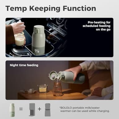 BOLOLO Portable Bottle Warmer for Travel, Super Fast Charging, Instant Breastmilk, Formula, Water, Milk Warmer with 10 Ounces Big Capacity, Baby Flask for Vehicle,car,Airplane Journey - Image 4