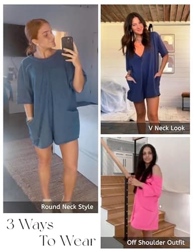 Yeokou Rompers for Women Casual Short Sleeve Oversized Athletic Workout Reversible Hot Shot Tee Romper Deep Pockets(Black-S) - Image 4