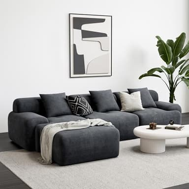 LIKIMIO 118" Modern L-Shaped Modular Sectional Sofa for Living Room, Corduroy Upholstery Dark Grey-Blue, Oversized 3-Seater Couch with Deep Seat and Movable Ottoman – No Assembly - Image 1