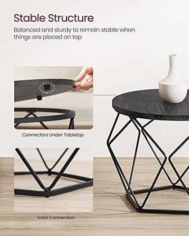 VASAGLE Small Coffee Table Set of 2, Round Coffee Table with Steel Frame, Side End Table for Living Room, Bedroom, Office, Charcoal Gray and Ink Black - Image 8