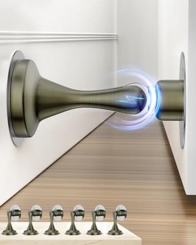 Door Stoppers Magnetic Door Catch - 6 Pack Stainless Steel Heavy Duty Door Stops for Bottom of Door, Wall & Floor Mounting No-Drill Strong Adhesive & Screws, Strong Door Holder to Keep Door Open - Image 1