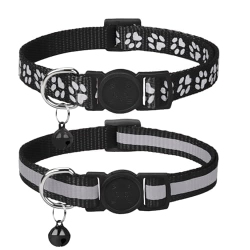 Taglory Reflective Cat Collar Breakaway with Bells, 2 Pack Girl Boy Pet Cat Collar Adjustable 7.5-12.5 Inch, Black - Image 1
