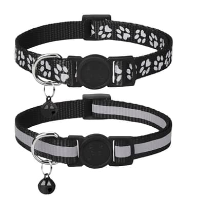 Taglory Reflective Cat Collar Breakaway with Bells, 2 Pack Girl Boy Pet Cat Collar Adjustable 7.5-12.5 Inch, Black - Image 1