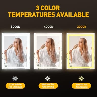 YOLEO 24x36 LED Bathroom Mirror, 36x24 Led Mirror for Bathroom with Front and Backlit, Lighted Bathroom Vanity Mirror for Wall, Anti-Fog, Dimmable, Memory Function, 3 Colors, Horizontal/Vertical - Image 5