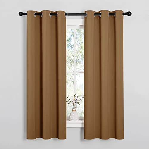 NICETOWN Sleek Blackout Curtains 63 inches Length for Small Windows, Noise Reducing and Block Draft Panels for Door Doorway Laundry Office Luxury Decor Theme (2 Panels, Gold Brown, W34 x L63 -Inch) - Image 1