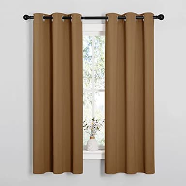 NICETOWN Sleek Blackout Curtains 63 inches Length for Small Windows, Noise Reducing and Block Draft Panels for Door Doorway Laundry Office Luxury Decor Theme (2 Panels, Gold Brown, W34 x L63 -Inch) - Image 1