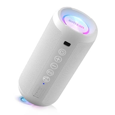 Ortizan Portable Bluetooth Speaker: IPX7 Waterproof, 24W Loud Sound, Deep Bass, Bluetooth 5.3, LED Lights, Wireless Stereo Pairing, 30H Playtime, for Home/Outdoor/Party/Beach, Birthday Gift (White) - Image 1