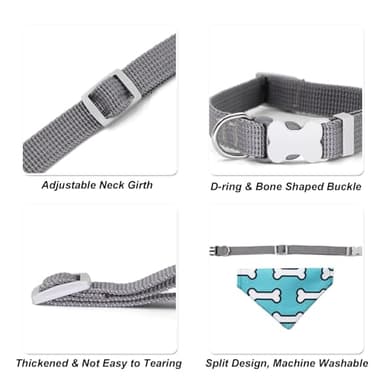 Dog Bandana Collars with D-Ring Removable,Pet Bandana Scarf with Quickly Release Buckle Adjustable for Cats Puppy Kittens Small Dogs_Colorful Bone - Image 2