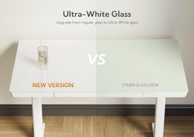Claiks Glass Standing Desk with Drawers, 48×24 Inch Adjustable Stand Up Desk, Quick Install Home Office Computer Desk with USB Ports, White - Image 7