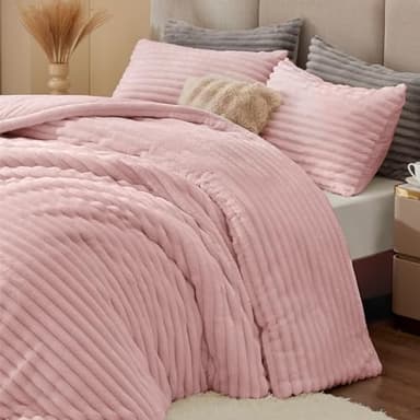 BEDELITE Fleece California King Comforter Set -Super Soft & Warm Fluffy Pink Bedding, Luxury Fuzzy Heavy Bed Set for Winter with 2 Pillow Cases - Image 5
