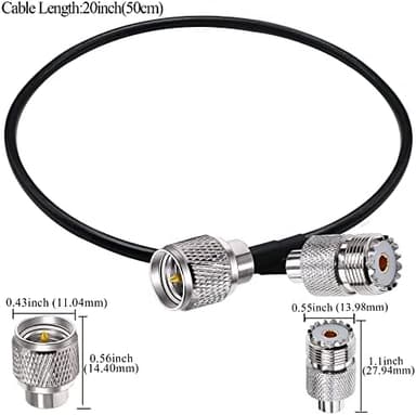 TUOLNK Mini UHF Male to UHF Female Extension Cable Mini Male Plug to SO239 PL259 Female Jack Coax Jumper Cable RG58 for CB Radio Antennas 20inch(50cm) 2Pcs - Image 5