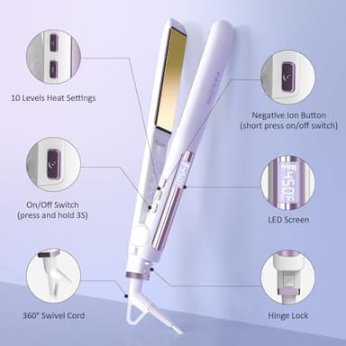Faszin Hair Straightener, Fast Heat Titanium Flat Iron with Negative Ions to Create Sleek Style, 2 in 1 Straightener and Curler Dual Voltage Styling Tool for Professional Salon Straighten/Curl/Wave - Image 8