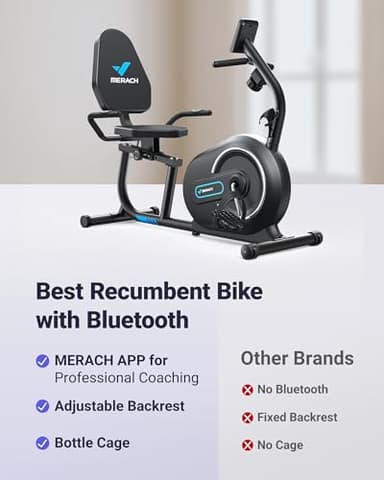 MERACH Recumbent Exercise Bike for Home with Smart Bluetooth and Exclusive App Connectivity, LCD, Heart Rate Handle, S08 Magnetic Recumbent Bikes, Black - Image 2