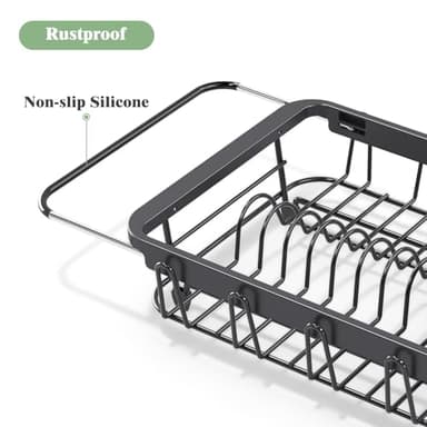 Expandable Dish Drying Rack Over The Sink, Adjustable Dish Rack in Sink, Rustproof Dish Drainer for Kitchen Counter, Dish Strainer with Utensil Holder, Standard Size - Image 6