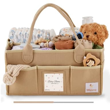 Babylicious Baby Diaper Caddy Organizer | Felt Changing Table Organizer - Large | Diaper Organizer for Changing Table | Name Card Included - Newborn Essentials Must Haves for Parents Tan - Image 1