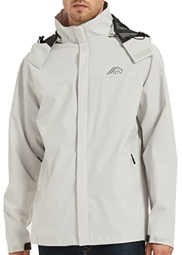 OTU Men's Lightweight Waterproof Hooded Rain Jacket Outdoor Raincoat Shell Jacket for Hiking Travel Light Grey M - Image 5
