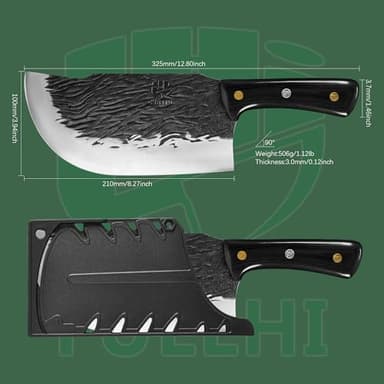 FULLHI Multi-color Wood Handle Full Tang Meat Cleaver with Sheath, High Carbon Steel Chef Meat Slicing Kitchen Knife for Outdoor Cooking, Camping BBQ - Image 2