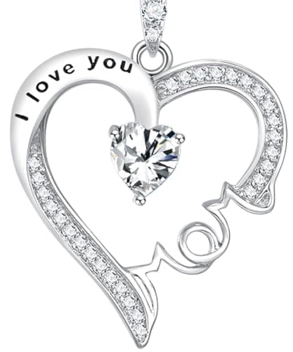 Birthday Gifts for Mom I Love You Mom Necklace Sterling Silver Simulated Diamond Jewelry Love Heart Pendant Necklace for Mother - Image 1