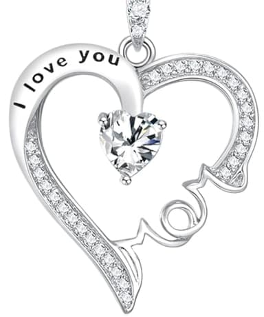 Birthday Gifts for Mom I Love You Mom Necklace Sterling Silver Simulated Diamond Jewelry Love Heart Pendant Necklace for Mother - Image 1