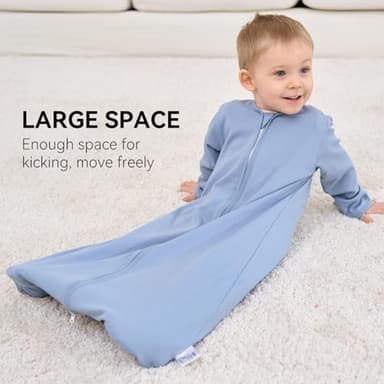FIEMOL Baby Sleep Sack 6-12 Months, Long Sleeve Baby Wearable Blanket 0.5 Tog with Mittens, 2-Way Zipper Infant Cotton Sleeping Sack for Boy and Girl Blue Sea 2 Pack (Medium) - Image 7