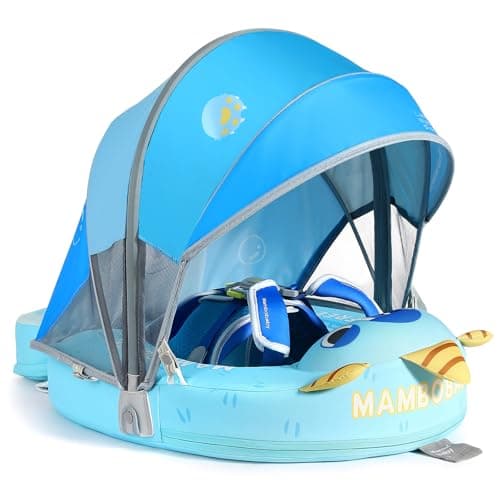Mambobaby Float Add Tail No Flip Over Non-Inflatable Baby Swim Float Pearl Foam Solid Water Floats Smart Swim Trainer Infant Pool Float Swim Ring with Sun Canopy - Image 1