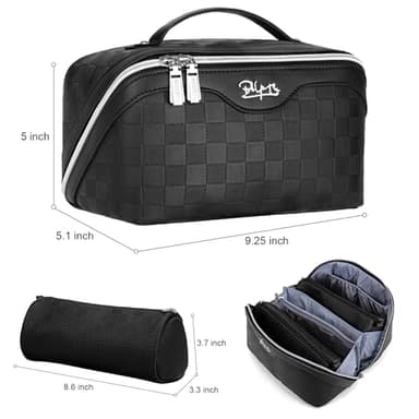 BOYATU Travel Makeup Bags for Women: Vegan Leather Cosmetic Bag Set of 3 - Large Capacity Make up Bag with Divider - Wide Open Waterproof Toiletry Organizer Bag with Handle (L13-Black) - Image 7