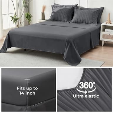 HYMOKEGE 7 Piece King Size Comforter Set Seersucker, All Season Luxury Bed in a Bag for Bedroom, Bedding Set with Comforters, Sheets, Pillowcases & Shams, Dark Grey - Image 6