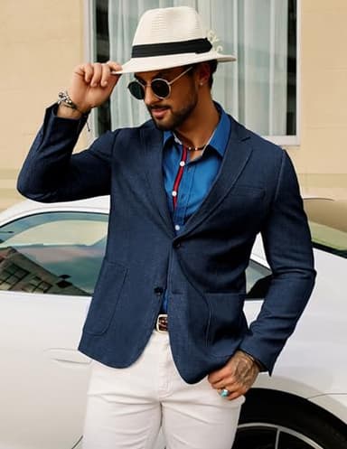 GRACE KARIN Men's Slim Fit Casual Blazers Lightweight Sport Coats 2 Button Suit Jackets Dark Blue XL - Image 5