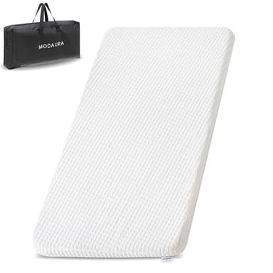 MODAURA Portable Pack and Play Mattress - 38x26x1.5in Mini Crib Mattress Pad, Waterproof Organic Bamboo Cover, Non-Slip Back, Foldable with Carry Bag - Image 1
