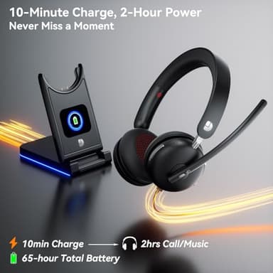 Dytole Wireless Headset with Mic for Work-Bluetooth 5.3 Headset with Noise Cancelling, Wireless Headsets with 65Hrs Battery & 10Min Fast Charge, Smart Dock with Digital Display for PC/Computer/Teams - Image 3