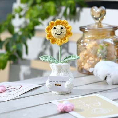 YOOJEE Gift for Mom Crochet Sunflower – "You are my sunshine! Mom!" Mothers Day Gift from Daughter Son Kid - Handmade Knitted Sunflower Pot for Women, Appreciation Gifts for Mom Crochet Potted Plant - Image 2