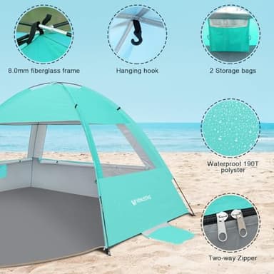Venustas Beach Tent Sun Shelter for 3/4-5/6-7/8-10 Person, UPF 50+ UV Protection Beach Canopy, Lightweight and Easy Setup Cabana, Portable Beach Shade Tent - Image 5