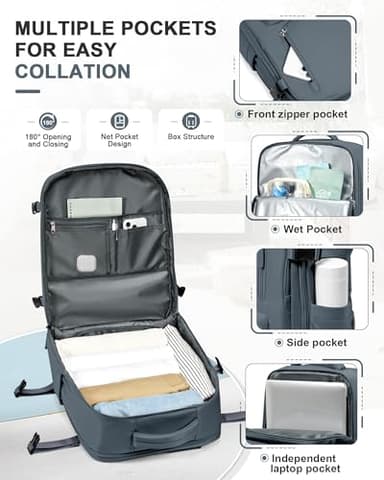 Travel Backpack for Women Men for Spirit Airlines Personal Item Bag 18x14x8 Inches Laptop College Waterproof Carry on Flight Approved Work Backpack Mochila de Viaje, Large Grey Blue - Image 2