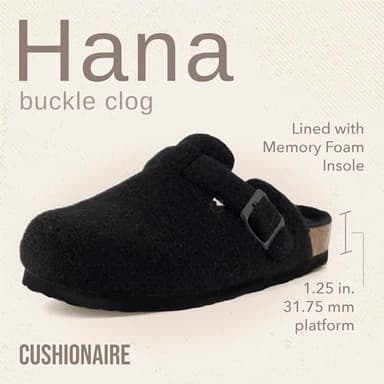 CUSHIONAIRE Hana Womens Clogs | Comfortable Vegan Suede Clogs for Women | Slip On Potato Shoes with Cork Footbed & Arch Support| BLACK 8 - Image 2