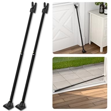 SECURITYMAN 2-in-1 Door Security Bar & Sliding Patio Door Security Bar (2 Pack) via Interchangeable Caps - Heavy Duty Iron Construction Door Stoppers Lock for Home, Apartment, Travel Hotel - Black - Image 1