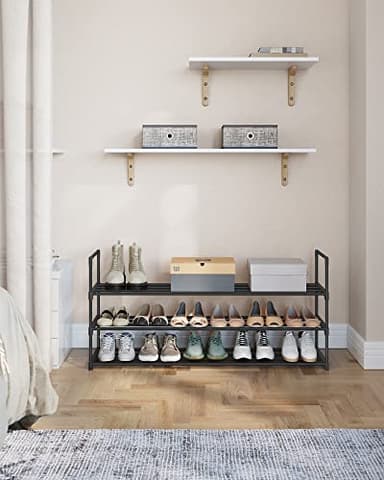 SONGMICS Shoe Rack, 3-Tier Shoe Organizer, Metal Storage Shelf, Upright or Upside Down, for 20-24 Pairs, Stackable, for Entryway, 11.8 x 46.1 x 21.7 Inches, Black ULSA033B01 - Image 2