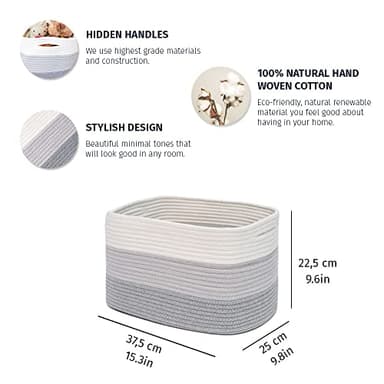 OrganiHaus Cotton Rope Storage Basket for Closet | Towel Basket for Bathroom | Woven Basket for Storage | Woven Baskets for Organizing | Soft Basket | Decorative Cotton Rope Basket for Storage - Gray - Image 2