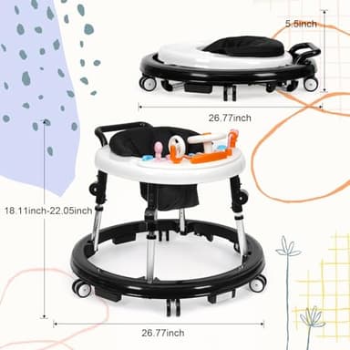 HolyBase Music and Lights Baby Walker Foldable with 9 Adjustable Heights, Baby Walker with Wheels Portable, Infant Toddler Walker for Baby Boy Girls 6-18 Months - Image 2