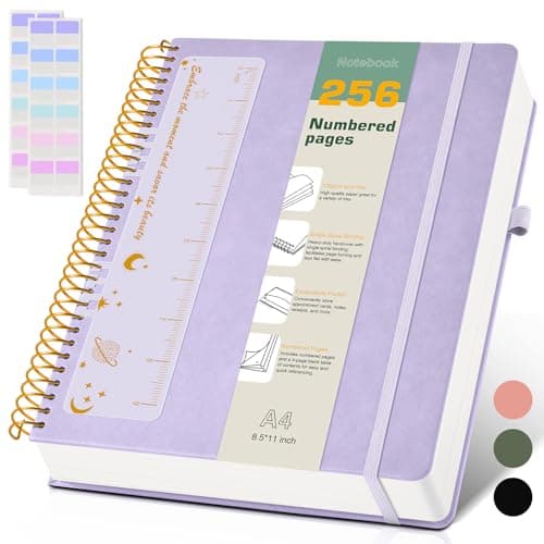 A4 Spiral Notebook Journal 8.5” x 11”, 256 Numbered Pages Hardcover Leather Journals for Women Men, Large Lined College Ruled Notebooks, 100GSM Thick Paper, Spiral Bound Journal for Work School, Purple - Image 1