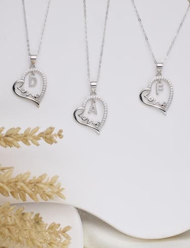 ITS4YEO 925 Sterling Silver Love Heart Pendant Initial Necklaces Silver Necklace Zircon Pendant Necklaces for Women Jewelry Gift for Women Wifes Her Valentines Gift(L - Image 5