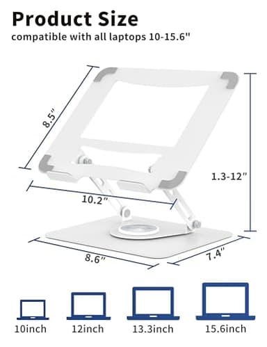 ALASHI Laptop Stand for Desk with 360° Rotating Base, Multi-Angle Adjustable Laptop Stands, Foldable Laptop Riser Compatible with 10 to 15.6 Inches PC Computer, White - Image 2