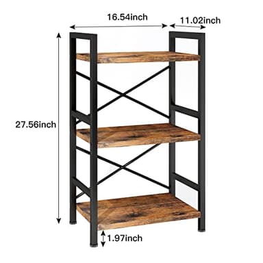 Homeiju Bookshelf, 3 Tier Industrial Bookcase, Metal Small Bookcase, Rustic Etagere Book Shelf Storage Organizer for Living Room, Bedroom, and Home Office(Rustic Brown) Patent Pending D29873033 - Image 3