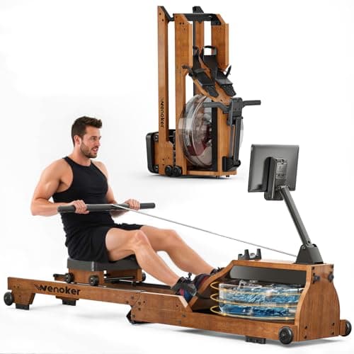 WENOKER Water Rowing Machine for Home Use, Wooden Foldable Rower Machine with Adjustable Monitor & Bluetooth APP, Large Water Tank & Comfortable Seat for Immersive Water Rower, 350LBS Weight Capacity - Image 1