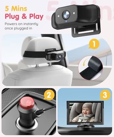 LUCKVIEW BM1 Baby Car Camera for Back Seat & Pet Monitoring, 5'' 1080P Monitor with IR Night Vision, 3X Zoom, Crystal Clear View, Easy 5-Min Wired Installation for Peace of Mind - Image 5