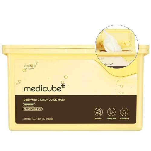 Medicube Deep Vita C Daily Quick 30 Sheet Masks - Vegan Certified, Quick Dispenser, Triple Vitamin Complex For Radiance and Hydration - Korean Face Masks - Image 1