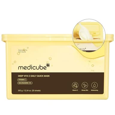 Medicube Deep Vita C Daily Quick 30 Sheet Masks - Vegan Certified, Quick Dispenser, Triple Vitamin Complex For Radiance and Hydration - Korean Face Masks - Image 1